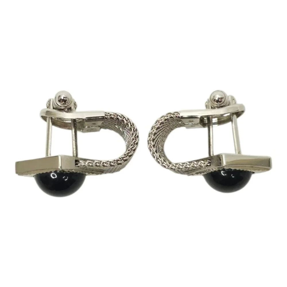 Anson Moon Stone Mesh Chainmail Cufflinks Silver Tone Men Vintage MCM Jewelry